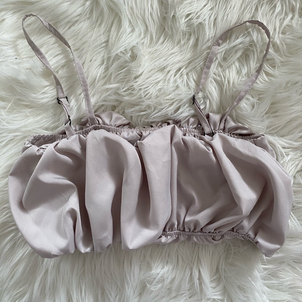 Beige Ruched Crop Top